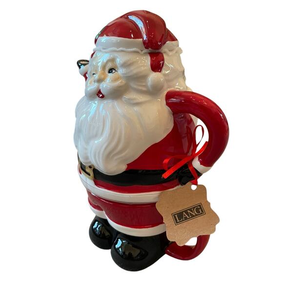 Lang Christmas Tea For One Winking Santa Teapot With Lid 12oz Cup New - Picture 2 of 16